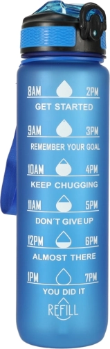 Tritan-Wasserflasche 1 l mit Strohhalm und Motivationsmarkierungen – Blau