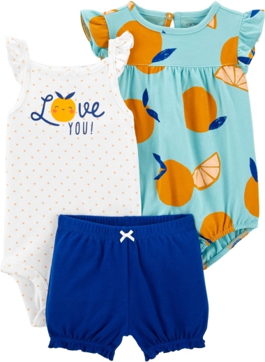 Carter’s 3-teiliges Set für Mädchen: Trägerbody, Body mit kurzen Ärmeln und Shorts blue orange (9 M)