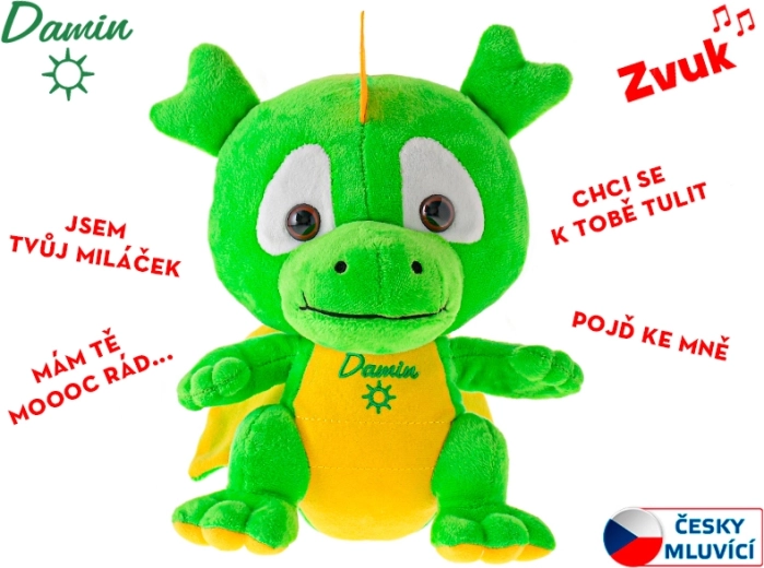 Plüsch-Drache Damin spricht Tschechisch 19 cm