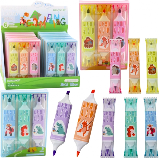 Set von Textmarkern mit Tiermotiven, rosa und blau, zwei Spitzen, 3 Stk.