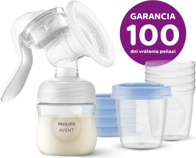 Manuelle Milchpumpe PHILIPS AVENT mit VIA Bechern 180 ml (5 Stk.)