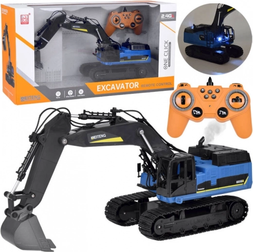 RC Kettenbagger mit Raupen, Raucheffekt, Sounds und LED-Lichtern 2,4 GHz
