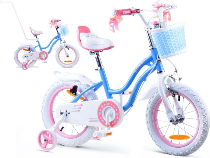 Kinderfahrrad RoyalBaby Star Girl 14 Zoll mit Korb und Stützrädern – Blau