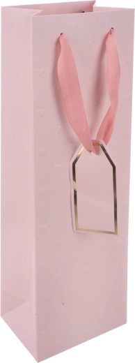 Rosafarbene Geschenk-Papiertüte für Wein mit Herzrelief