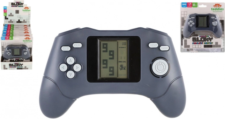 Digitale Handheld-Konsole mit fallenden Blöcken und LCD-Display