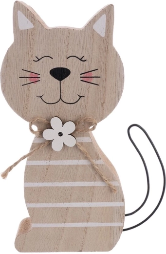 Holzdekoration Katze beige 15 cm