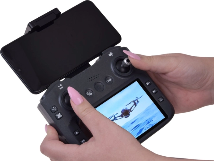 Fernsteuerung mit integriertem Display und Handyhalterung