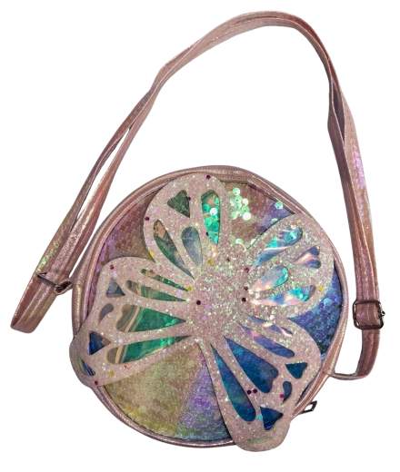 PINK Kinderhandtasche mit glitzerndem Schmetterling und Pailletten