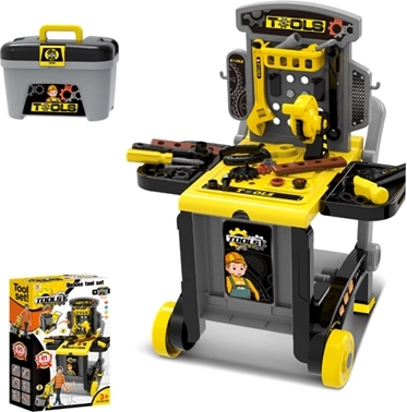 Kinderwerkstatt mit Werkzeug, Schrank und Wagen