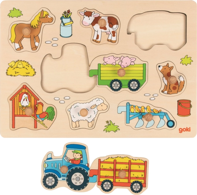 Goki Holz-Steckpuzzle Traktor auf dem Bauernhof