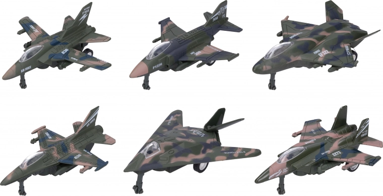 Metall-Kunststoff-Jagdflugzeug 12 cm mit Rückzug, Mix von 6 Stück im Display-Box