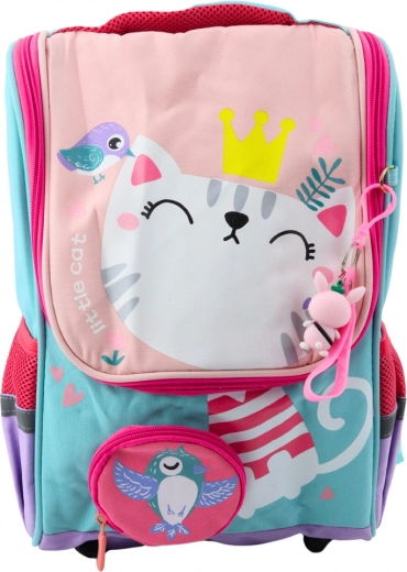 Schulrucksack mit Motiv eines weißen Kätzchens und abnehmbarer Tasche 21L