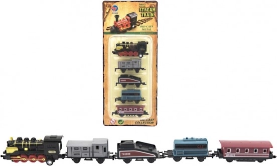 Zug mit Waggons, 5 Stk., Metall/Kunststoff, 8 cm, mit Rückziehmotor