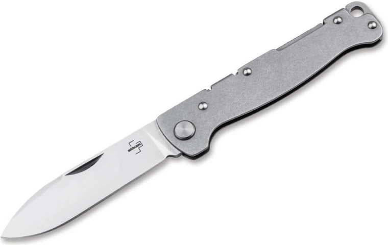 Böker Plus Atlas Drop Point Taschenmesser 7,1 cm, Satin, Stonewash-Stahl