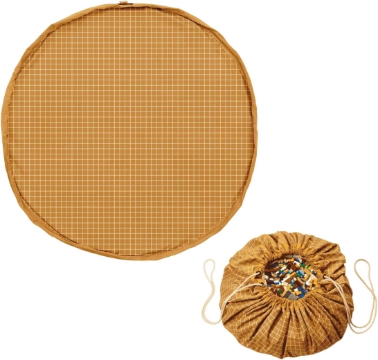Play&Go noomad original organische Spieldecke und Spielzeugsack 2in1 grid mustard