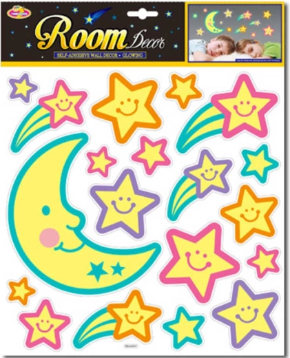 Selbstklebende leuchtende Dekoration Nachtimmel Mond und Sterne
