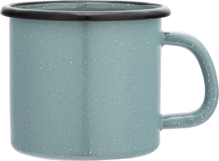 Salbeifarbener Emaillebecher 0,45 l mit Sprenkeln