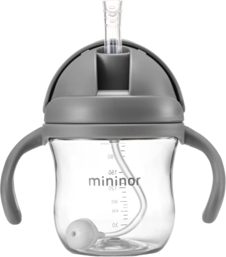 Mininor Trinkflasche mit Strohhalm Tritan Grey Seal 330 ml
