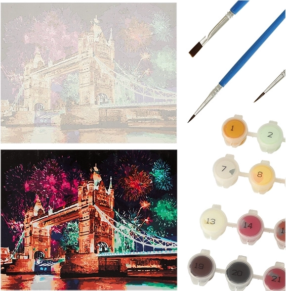 Malen nach Zahlen – Brücke mit Feuerwerk