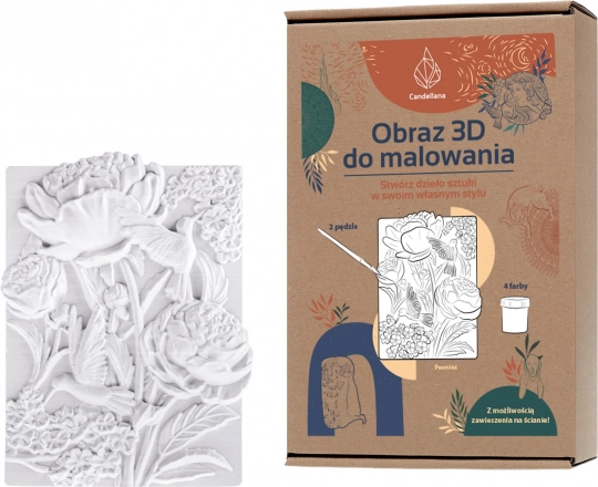 Candellana Gips-3D-Malbilder – Pfingstrosenblüten, Set mit Farben und Pinseln