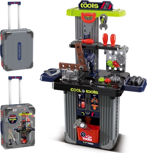 2-in-1 Koffer und Werkbank mit Werkzeug für Kinder