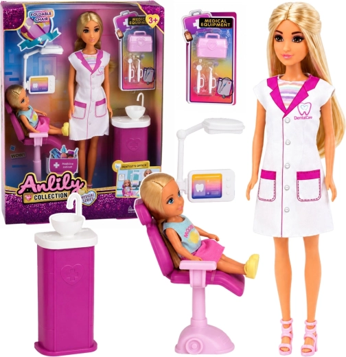 Anlily Puppe Zahnärztin mit Zahnarztpraxis und Zubehör 30 cm