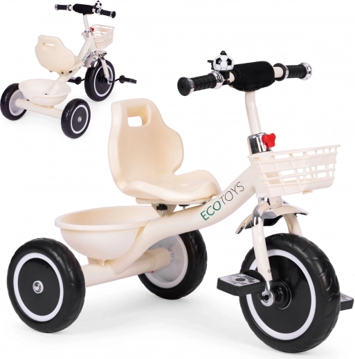 Kinder-Dreirad-Laufrad mit Korb und Klingel, beige, ECOTOYS