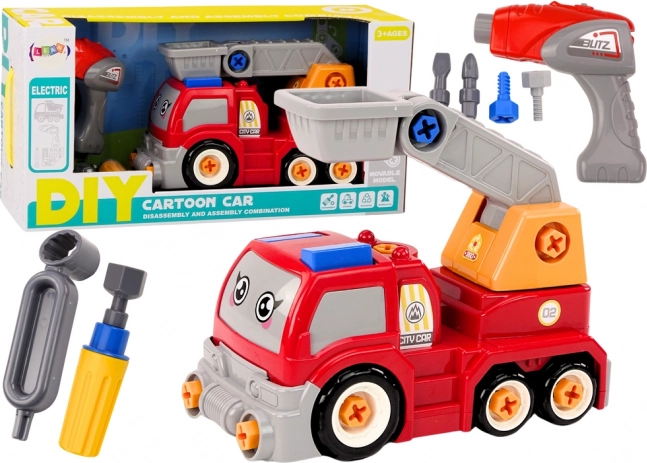 Cartoon-Kranlastwagen zum Zerlegen DIY – Rot
