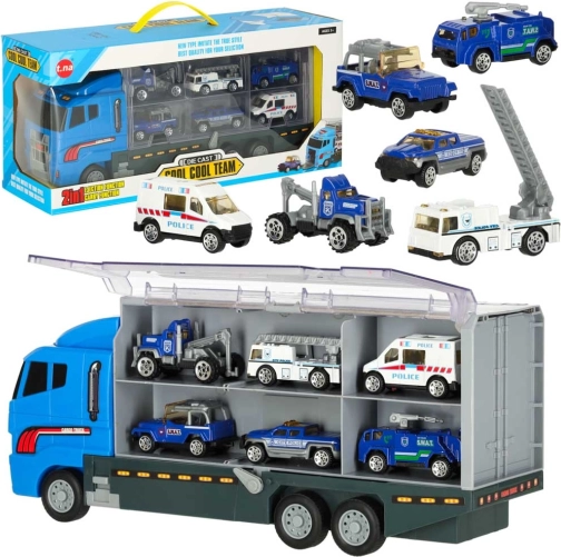 Transport-LKW mit Polizeiautos