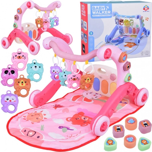 pädagogische Spieldecke 3-in-1 mit Lauflernwagen, Klavier und Hängespielzeug