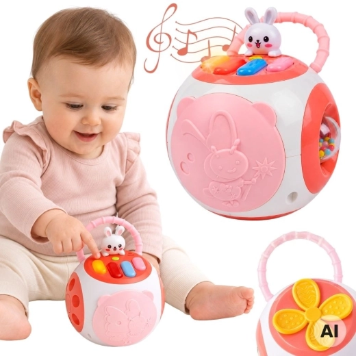 Woopie interaktiver Lernball mit Klavier und Formensteckspiel, rosa