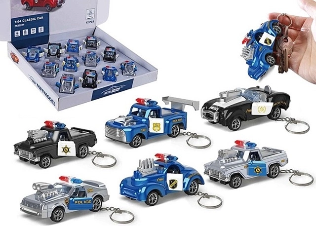 Schlüsselanhänger Polizeiauto mit zu öffnenden Türen 1:64
