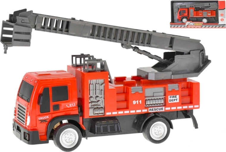 Feuerwehrauto 20,5 cm mit Schwungrad, ausziehbarer und drehbarer Leiter