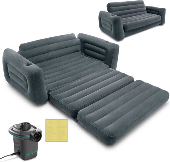 Aufblasbares Velours-Sofa 2-in-1 mit Elektro-Pumpe INTEX