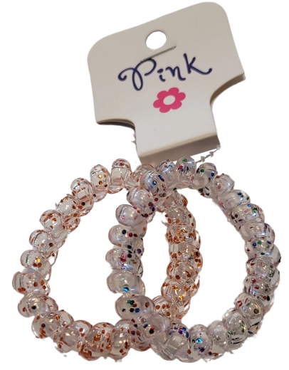 PINK spiralförmige Haargummis mit Glitzer, 2 Stk.