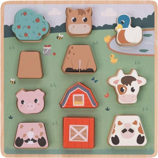 Free2PLAY Holz-Steckpuzzle Bauernhoftiere, 11 Teile