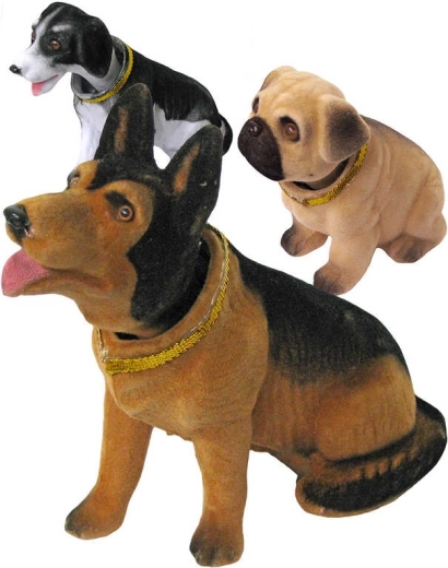 Realistisch gestalteter Retro-Hund mit wackelndem Kopf aus Samt-Kunststoff 11–13 cm, verschiedene Arten – 1 Stück