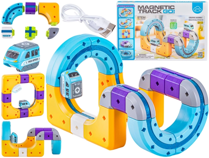 Magnetische Bausteine – magnetische Bahn mit Zug, 39 Teile