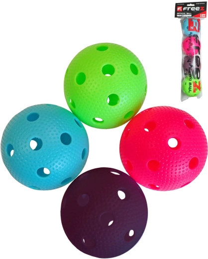 Freez zertifizierte Floorballbälle IFF, Set mit 4 Stück – Farbmix