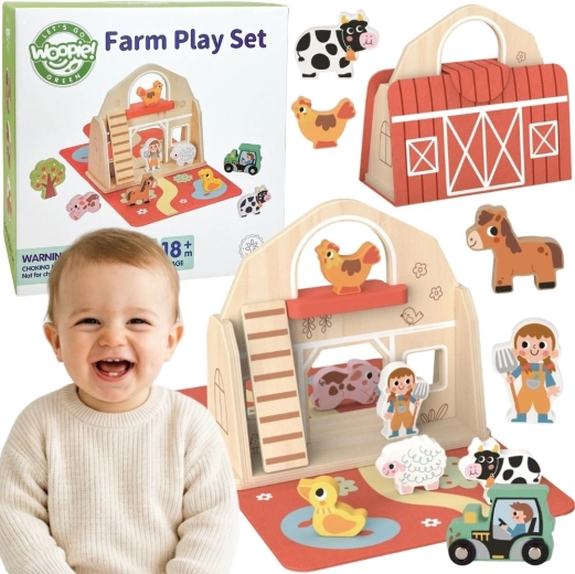 Woopie Green Holz-Klappfarm im Koffer mit Tieren – 11 Teile