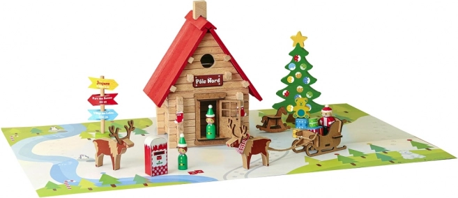 JEUJURA Holzbaukasten Weihnachts-Hütte 90 Teile