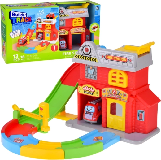 Feuerwache mit Spirale und Feuerwehrauto