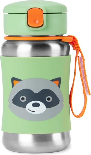 Skip Hop Spark Style Edelstahl-Trinkflasche mit Strohhalm Waschbär 350 ml 12M+