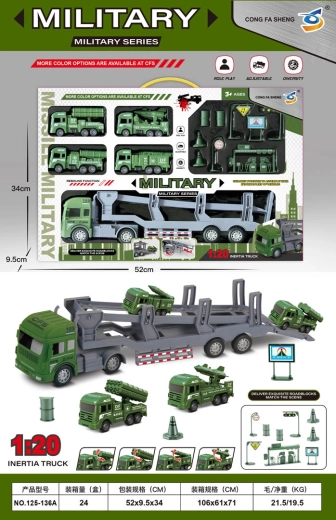Militärset mit Transporter, Fahrzeugen und Zubehör