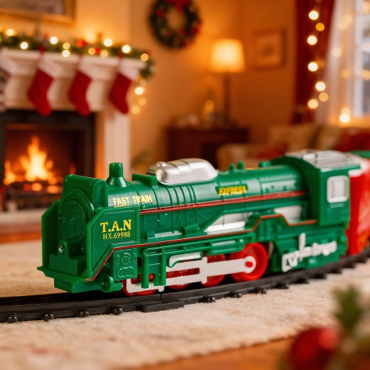 Weihnachts-Eisenbahnset mit Licht und Musik, batteriebetrieben