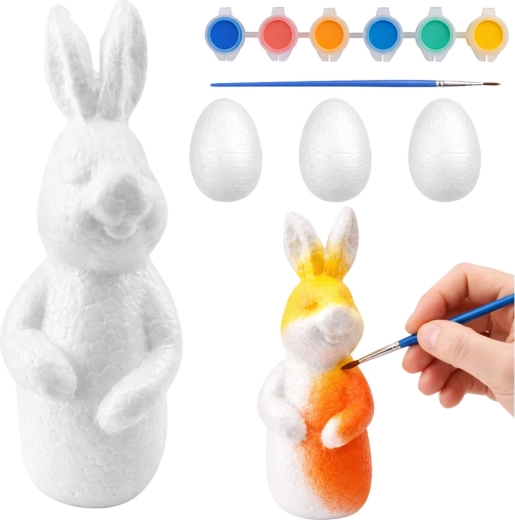 Set zum Bemalen von Osterdekorationen aus Styropor: Hase und 3 Eier