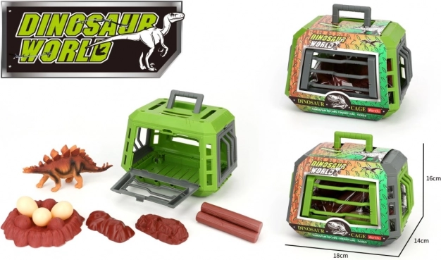 Dinosaurier im Käfig mit Zubehör