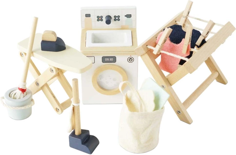 Le Toy Van Holz-Möbel für das Puppenhaus – Waschküche (Set mit 16 Teilen)