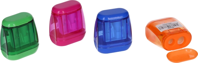 Anspitzer für zwei Stifte mit Behälter – 4 Farben