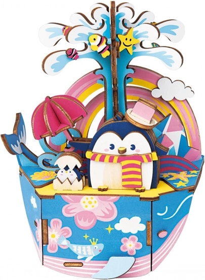 Holz 3D Puzzle Spieluhr Pinguin im Ozean